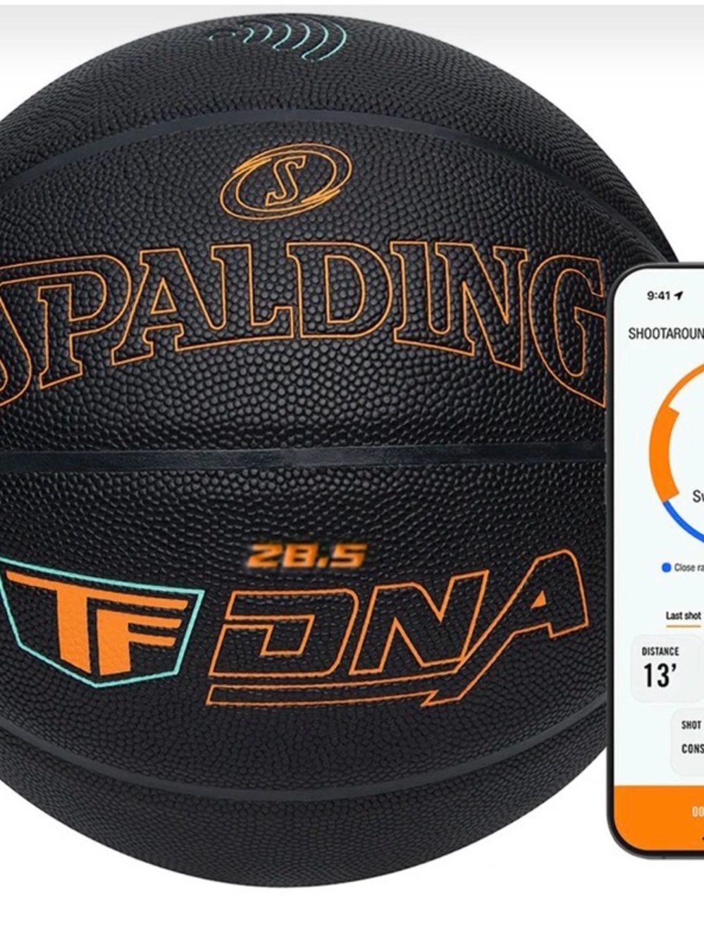 Spalding TF DNA Smart Basketball in Black with Orange & Teal Accents